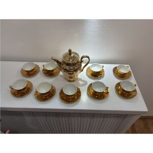 Vintage Gold Tea Set with Cups and Saucers